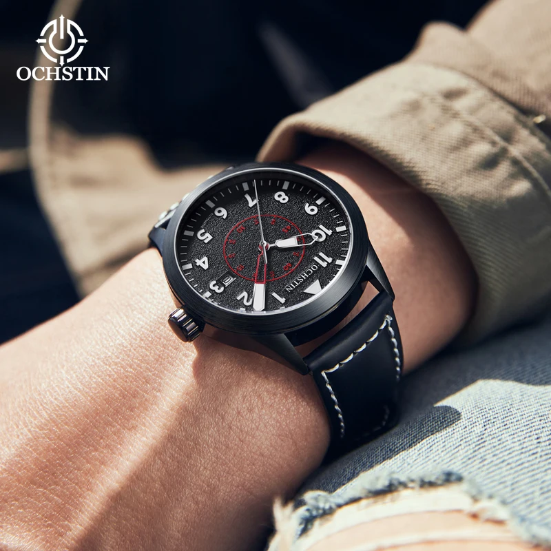 OCHSTIN New Casual Sport Watches for Men Military Leather WristWatch Automatic Mechanical Men‘s Watches Waterproof gift for men