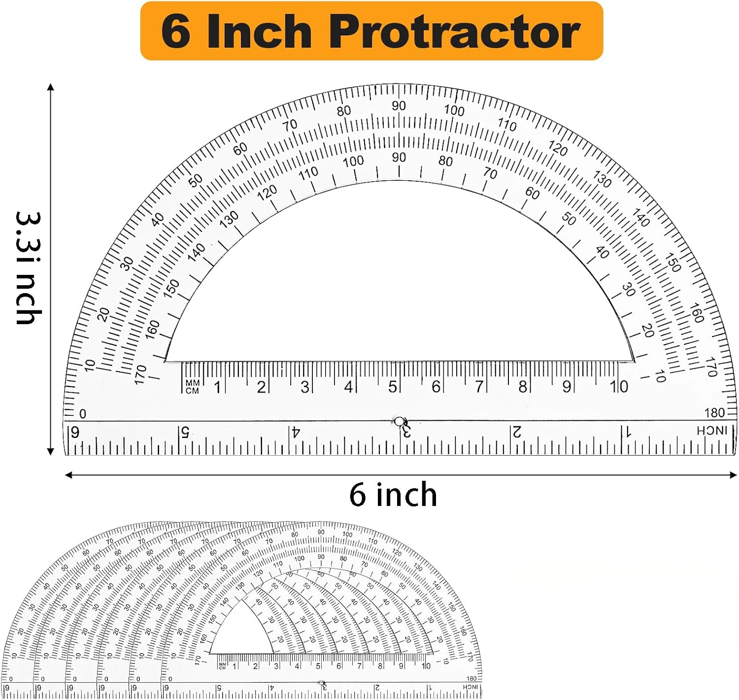 10Pack Plastic Protractor 6 Inch Math Protractors 180 Degrees Clear Protractor Geometry Student Classroom School Office Supplies