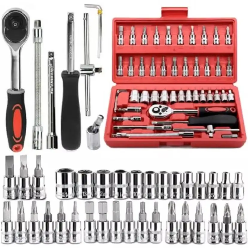 

46 Piece 1/4 Inch Hybrid Tool Set For Car Repair Home Use Stainless Steel Hand-Power Source OEM Customizable Storage Compartment
