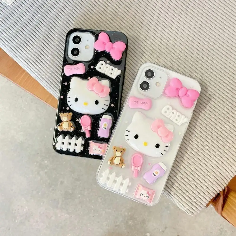 Sanrio Cartoon 3D Hello Kitty Phone Case For iPhone 15 14 13 12 11 Pro Max Mini Xs Xr X 8 7 6S 6 Plus Anime Silicone Soft Cover