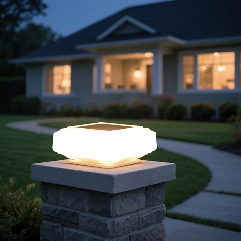 Solar Fence Post Lamp Waterproof Automatic Day Night Light Landscape Lighting for Outdoor Pathway Garden Camping Home Retail