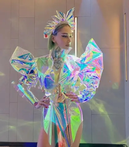 Seksi Drag Queen Kostümleri Kadın Lazer Kostüm Yeni Gece Kulübü Parti Teknolojisi Senfoni Lazer Fly Omuz Festivali Sahne Kostümleri