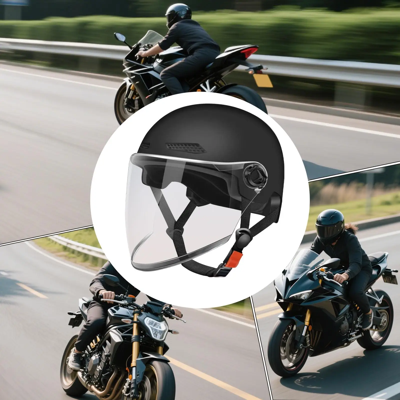 

Motorcycle Half Helmet Open Face Helmet Open Face Sun Protection Retro Quick Release Hat for Women Youth Riding Motor Scooter