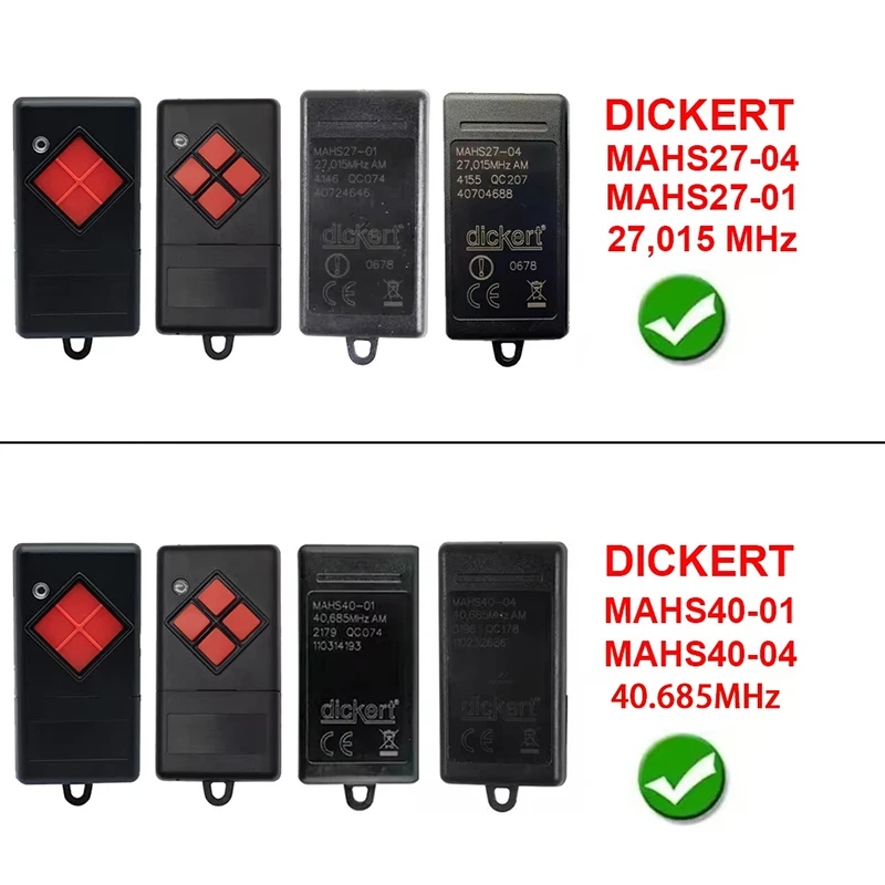 100% Clone DICKERT MAHS27-01 MAHS27-04 MAHS40-01 MAHS40-04 Garage Door Remote Control 27.015MHz 40.685MHz Fixed Code Transmitter