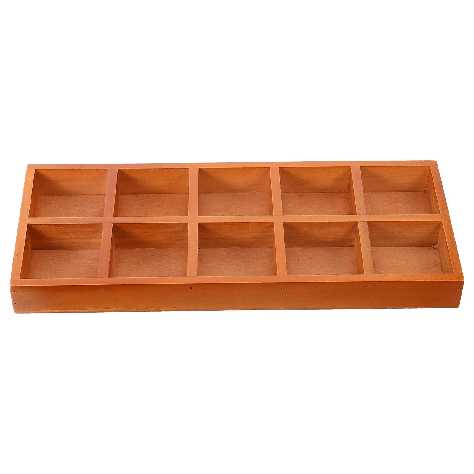 

1pc Rustic 10 Compartments Wooden Storage Box Eco Friendly Desk Organizer School Office Supplies Container