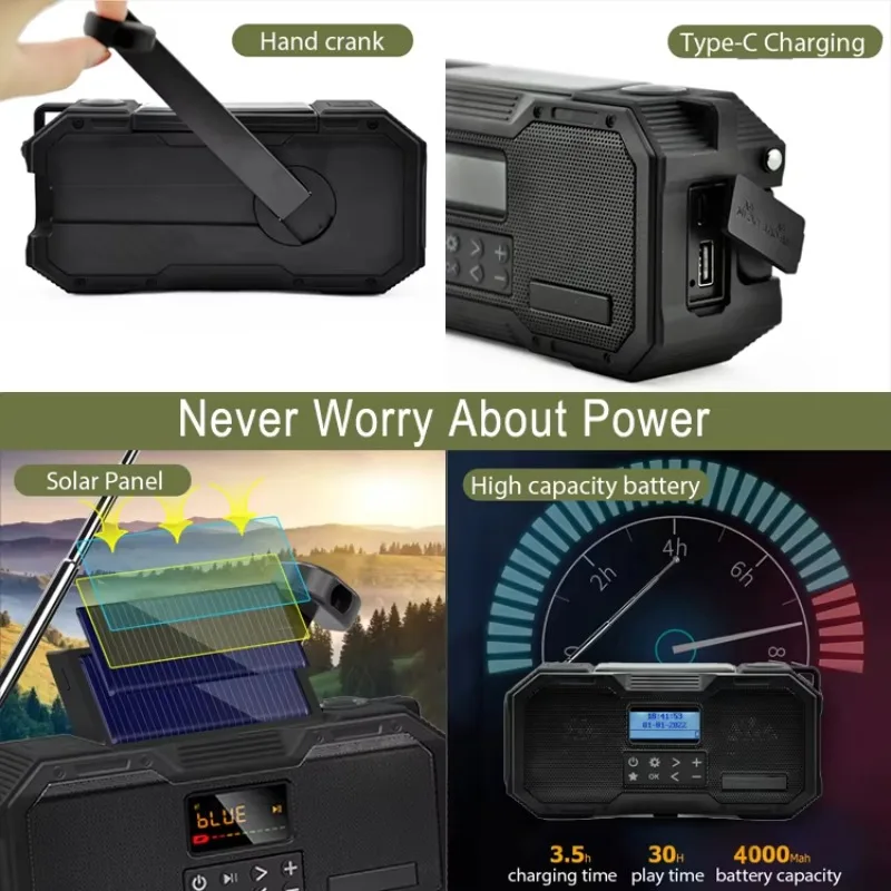 Eletree Dab Hand Crank Weather Flashlight Portable Solar Power Emergency Radio for Camping & Hiking