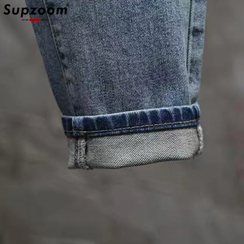 Supzoom-pantalones vaqueros de algodón con bolsillos para hombre, Jeans informales de retales con cremallera, lavado a la piedra, gran oferta, otoño