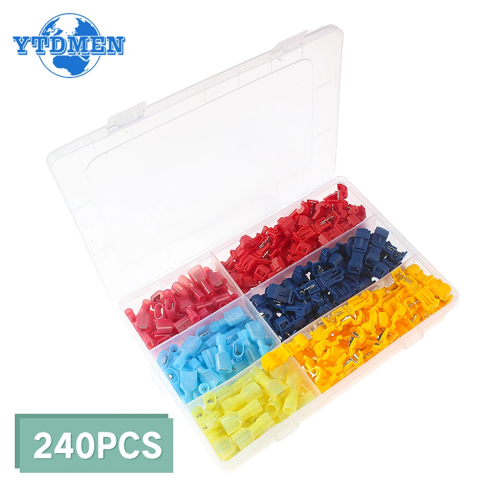 240PCS T-Tap Wire Connector Quick Electrical Cable Connectors Kit Snap Splice Lock Wires Terminal Crimp Wire Terminals DIY