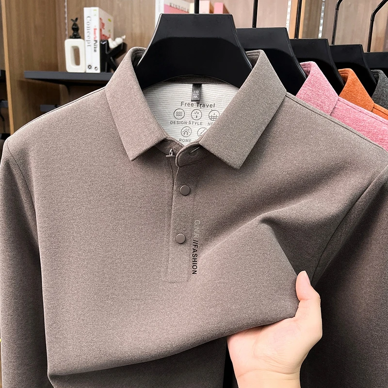 Luxury autumn new long sleeve polo shirt men's high-quality brand letter embossed comfort fashion business casual lapel T-shirt