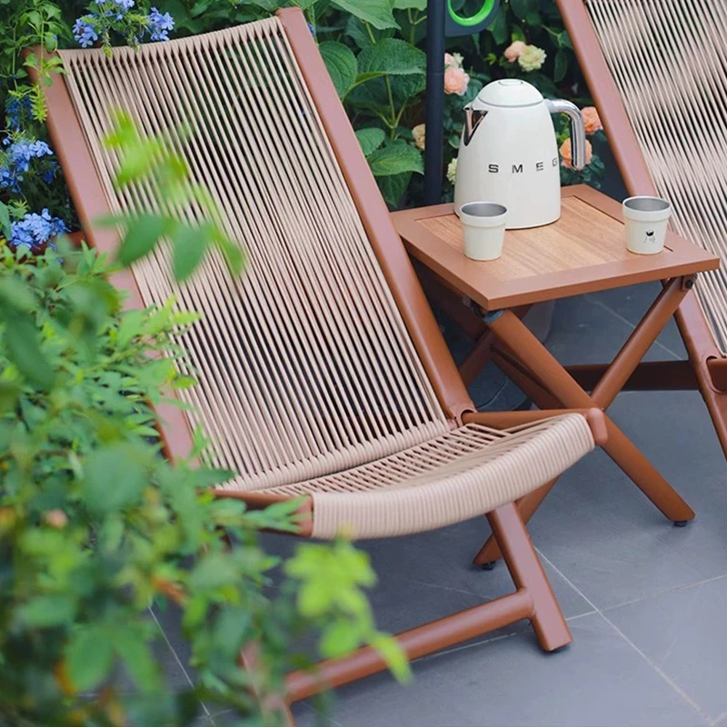 Outdoor Household Rattan Recliner Waterproof Sunscreen Courtyard Folding Chair Metal Skeleton Backrest Chair Camping Furnitures