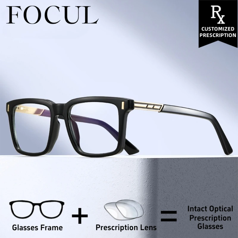 FOCUL TR90 New Fashion Square Anti Blue Light Glasses Photochromic Myopia Eyeglasses Men Customized Prescription Optical Eyewear