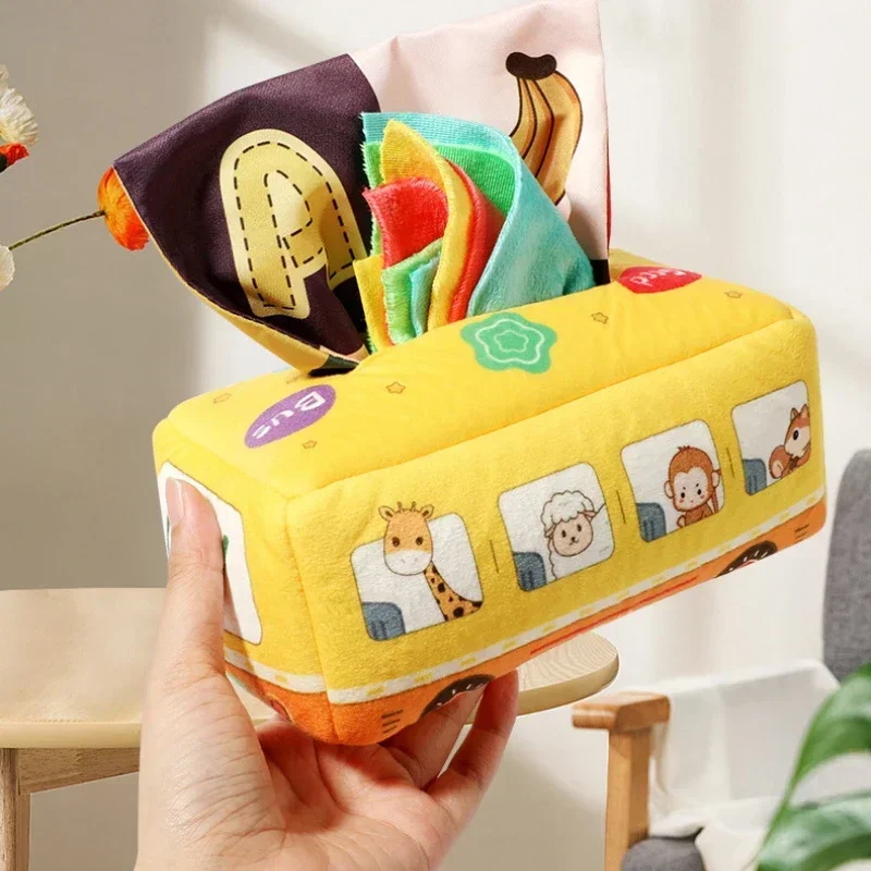Baby Magic Tissue Box Montessori Baby Educational Toys Soft Filled Children's Finger Exercise Pumping Silk Scarf Baby Toy Gifts