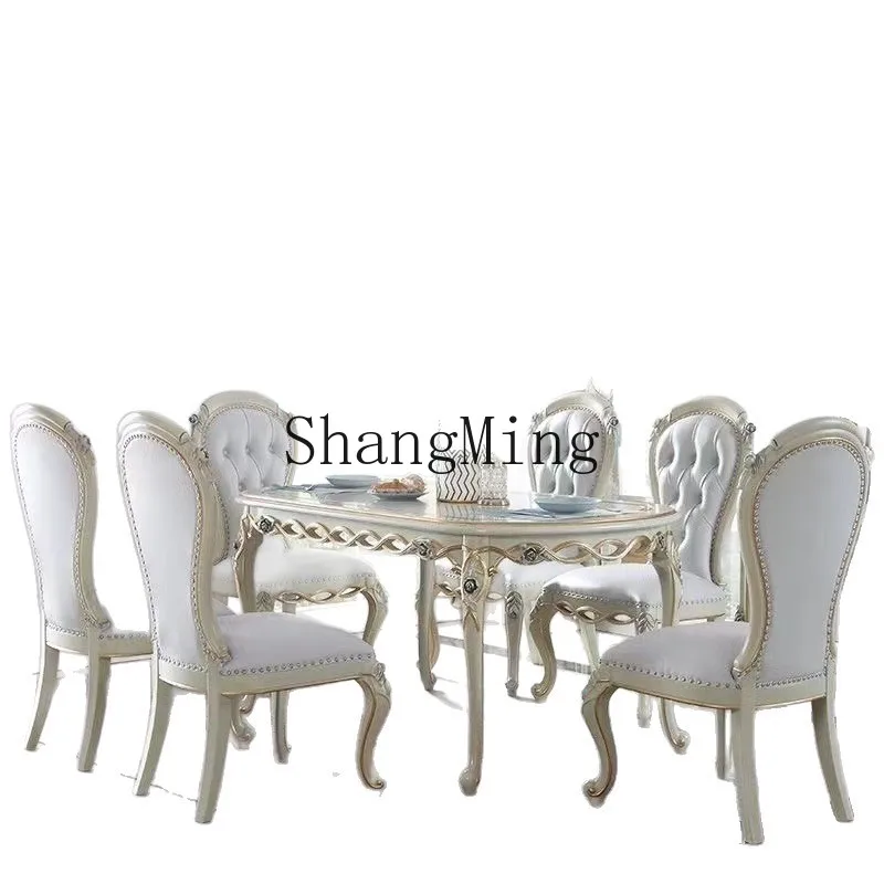 

FG solid wood dining table household villa dining table and chairs light luxury wood dining table combination