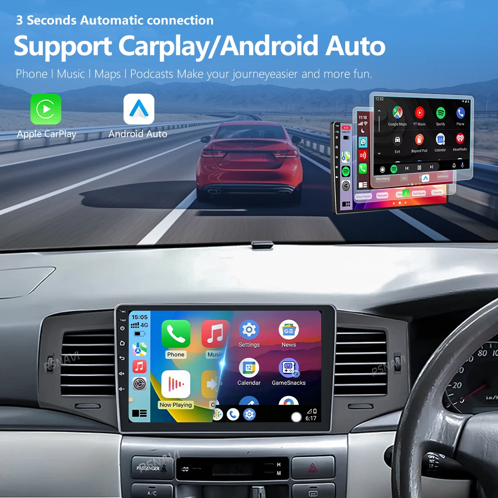 Android 16 Carplay Auto Car Multimedia Radio Player For Toyota Corolla 9 E120 2004-2006 WIFI+4G Autoradio Stereo 2Din Head Unit