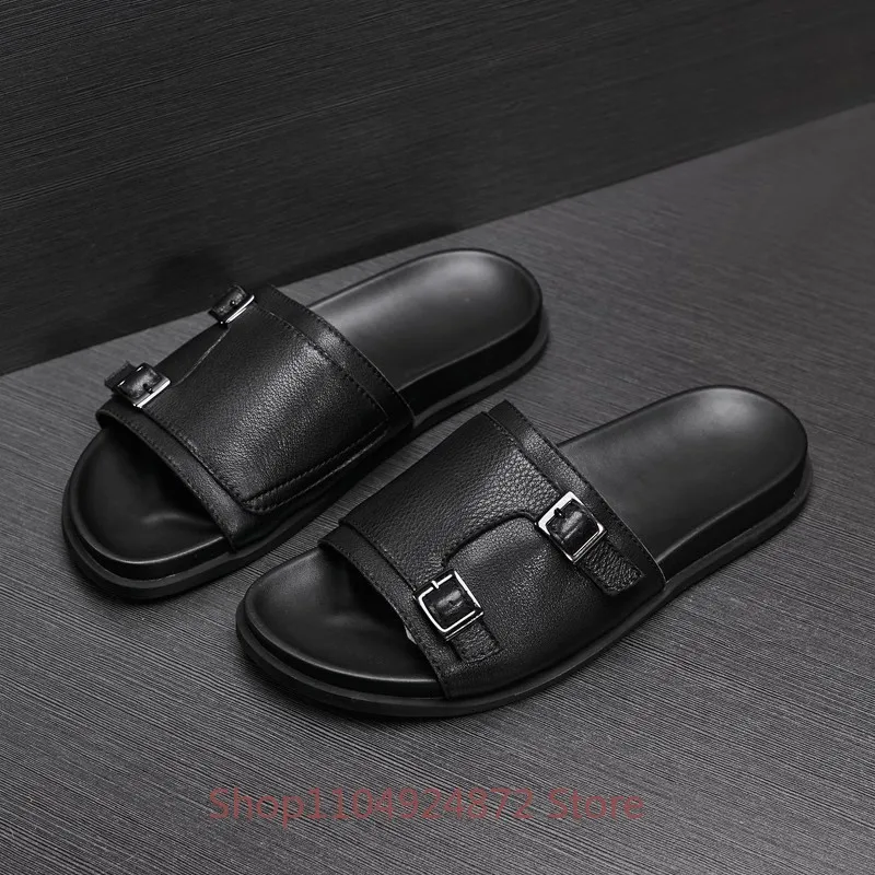 Men's Slippers Summer Breathable Flat Sole Trendy Beach Shoes Men's Sandals Outdoor Open Toe Casual Sport Slippers Male