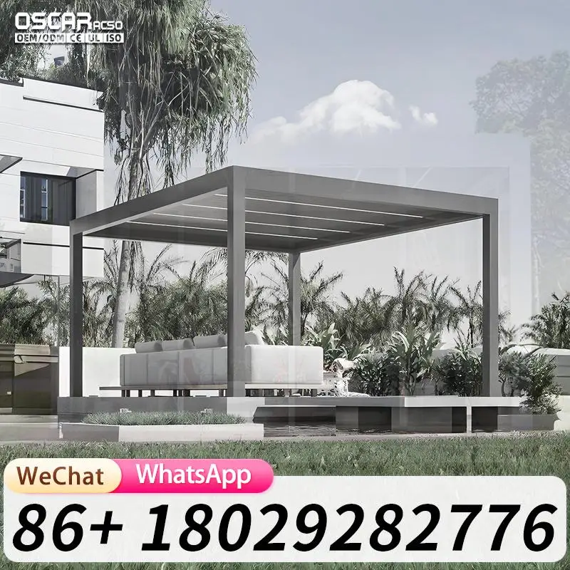 Italy Outdoor Aluminum Adjustable Louvers Bioclimatic Pergola Gazebo Pavilion Garden Patio Backyard Waterproof Windproof Modern