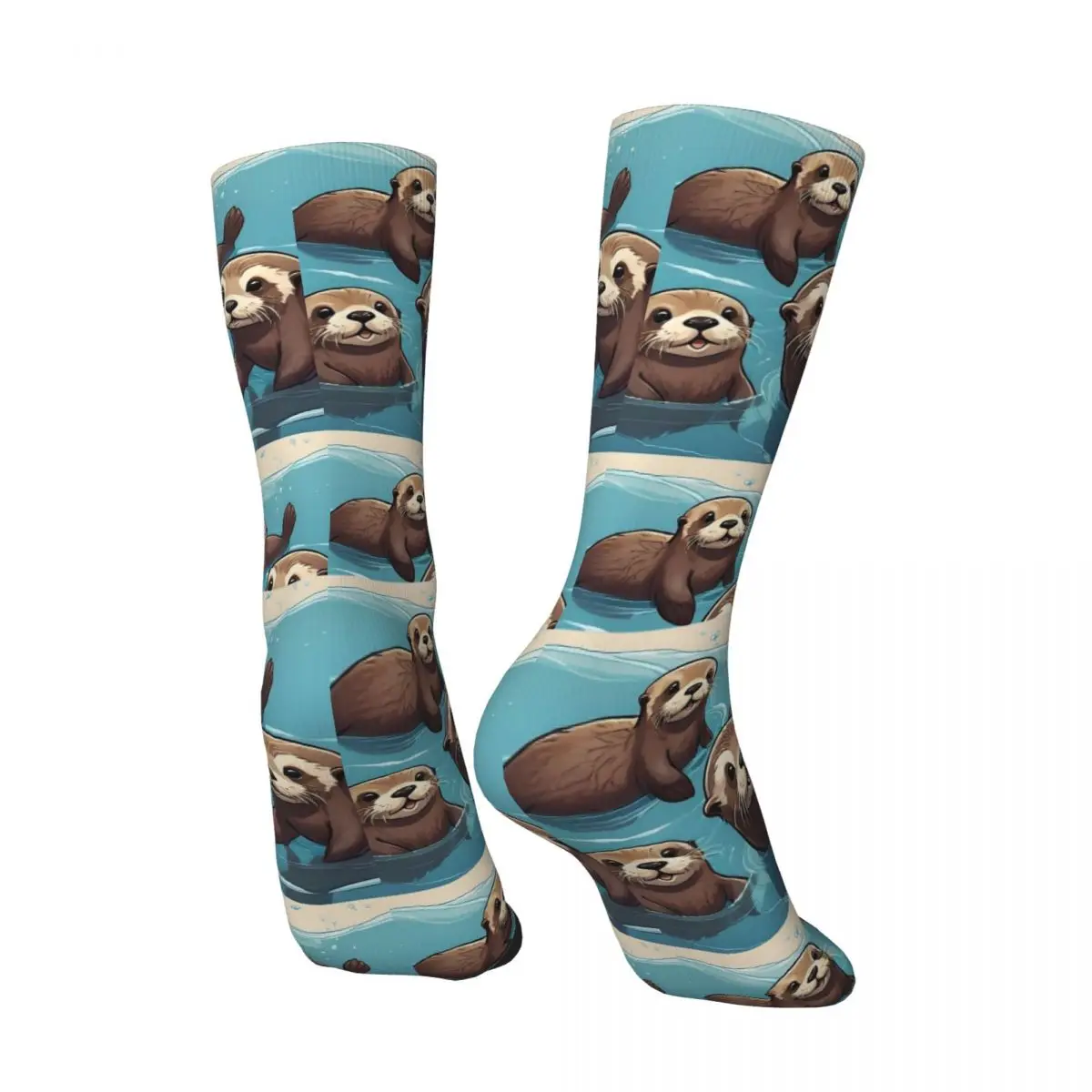 Men Socks Playful Otters In The Ocean Stockings Autumn Leisure Warm Soft Socks Design Outdoor Non Slip Socks