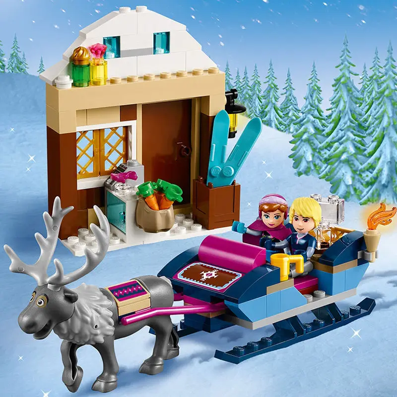 Princess Elsa Anna Skiing Sledge Building Blocks Girls Series Frozen Reindeer Sleigh Children Brainstorm Assembled Toys view 3
