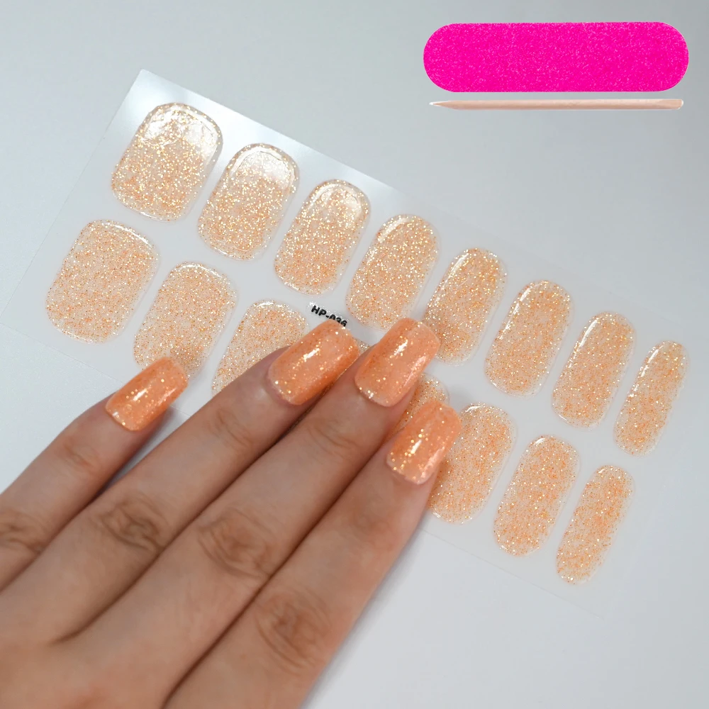16 dicas tira glitter uv gel adesivos de unhas cobertura completa semi curada gel unhas envolve lâmpada led necessário remendo de esmalte de longa duração #