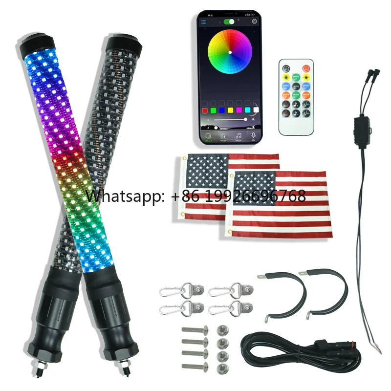 Custom 2.2inch LED Whip Light Offroad 1ft 2ft 3ft Spiral RGB Chasing Lighted Color Changing Bright Fat LED Whip Lights