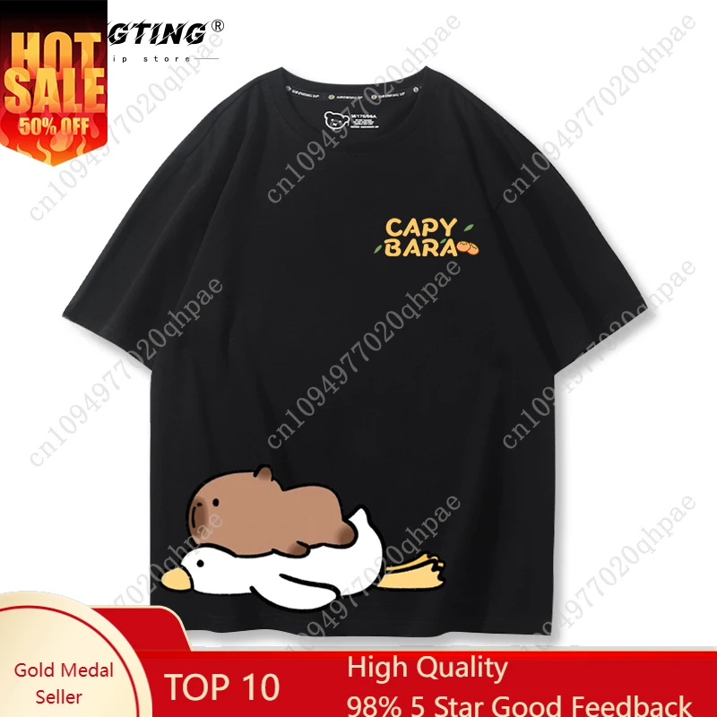 

Japanese Capybara Juna cartoon cute short sleeve 100% cotton T-shirt for boys and girls mental state clothes