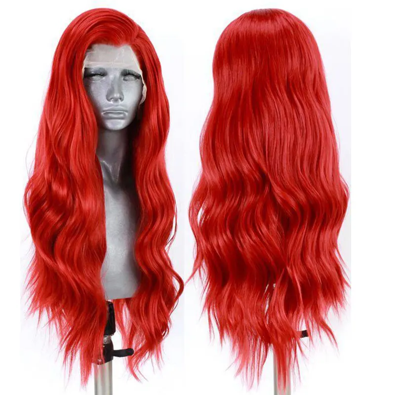 Bright Fire Red Natural Wave Hair Synthetic 13x4 Lace Front Wigs High Quality Heat Resistant Fiber Hair Free Parting For Women