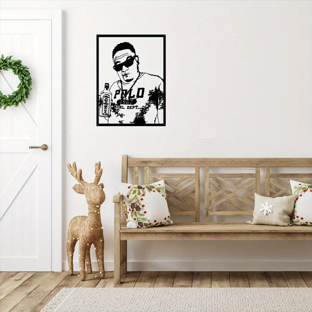 [2D Flat] Custom Man With Liquor Bottle Line Art Metal Plaque, Personalized Male Portrait Wall Decor (Only For Decoration)