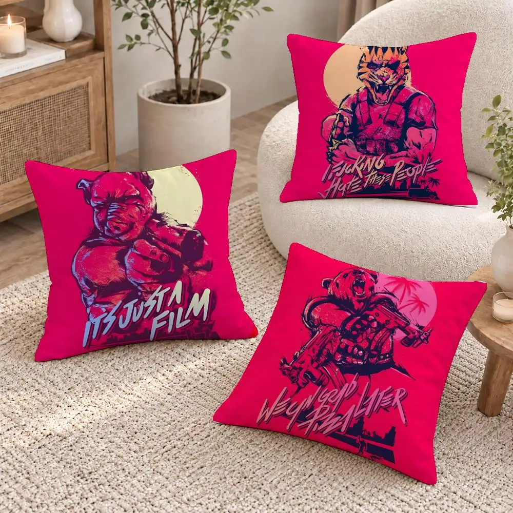 Retro Game Hotline Miami Cushion Cover Washable Short Plush Pillowcase, Wrinkle Resistant Cushion Cover for Bedroom Decor Gift