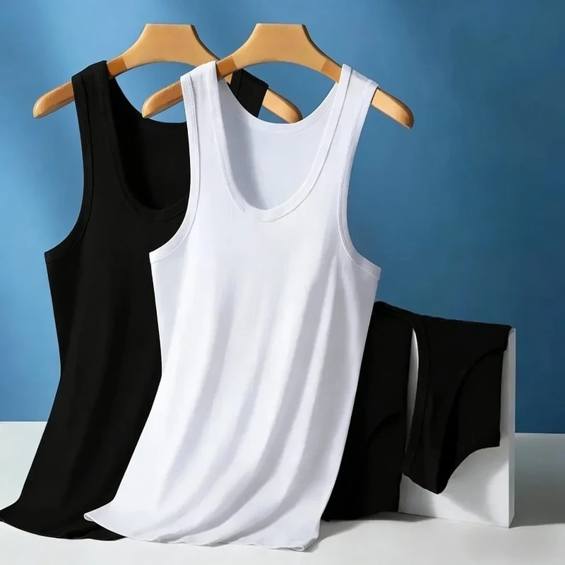 

Four Seasons Men Pure Cotton Vest Youth Fit Sports Fitness Middle-aged Casual Sleeveless Top