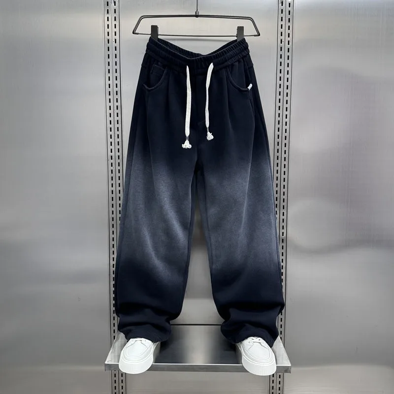 

American autumn winter gradient fleece casual pants men's trendy wide-leg pants teenagers' loose and drape sweatpants overweight