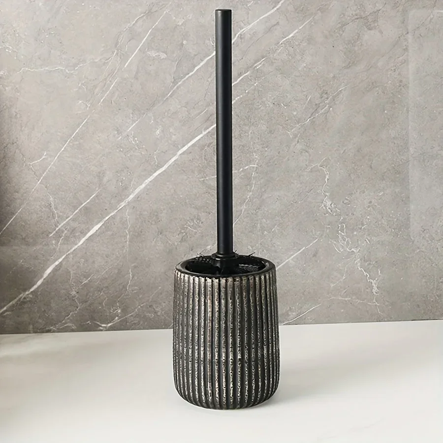 Ceramic Toilet Brush Holder with Reusable Handle, Wabi-sabi style Floor Mounted Plastic Handle Material Includes Toilet Brush