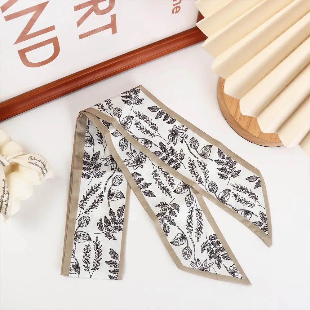 Sciarpe stile coreano Ins Sciarpa lunga Foglia Sciarpa dolce al collo Nastro per capelli da donna Sciarpa di seta in raso Fasce per capelli Sciarpa stampata a fiori