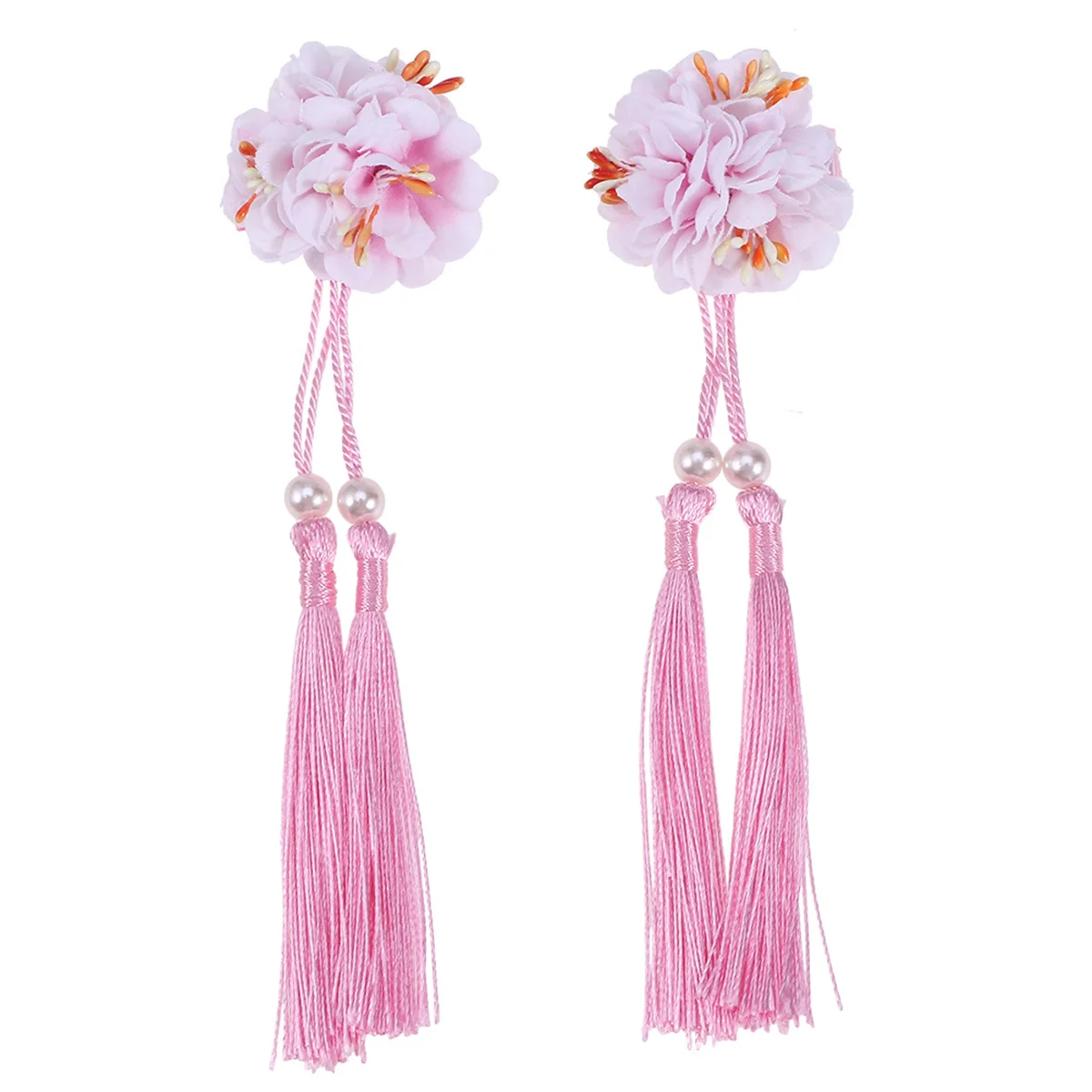 

2 pcs Flowers Tassel Hair Clips Cloth Flower Hairpins For Girls Vintage Hanfu Accessories Thick Thin Curly Straight Hair Decor