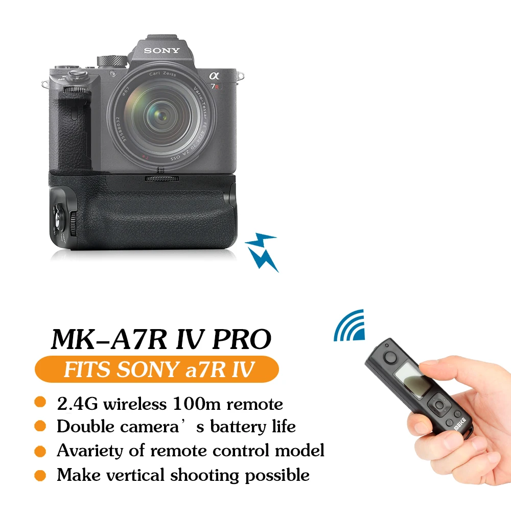 Meike MK-A7R IV Pro Remote Control Vertical Battery Grip Replacement VG-C4EM Work for Sony A7R IV A7 IV A9II  A1 Cameras