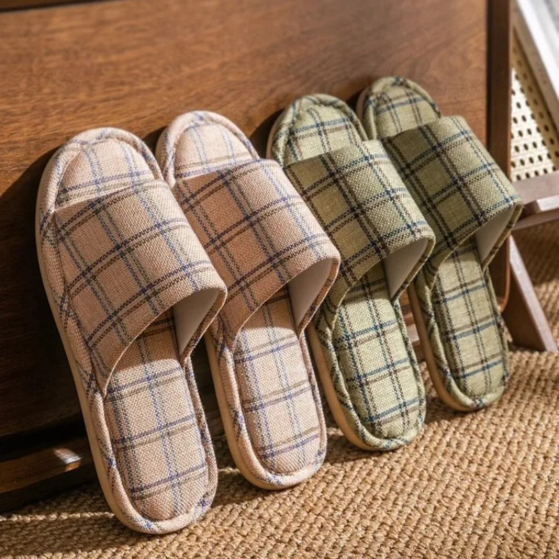 Couples Home Shoes Women Linen Slippers 2026 Spring Indoor Soft Comfortable Bedroom Slippers Leisure Non Slip Flats House Shoes