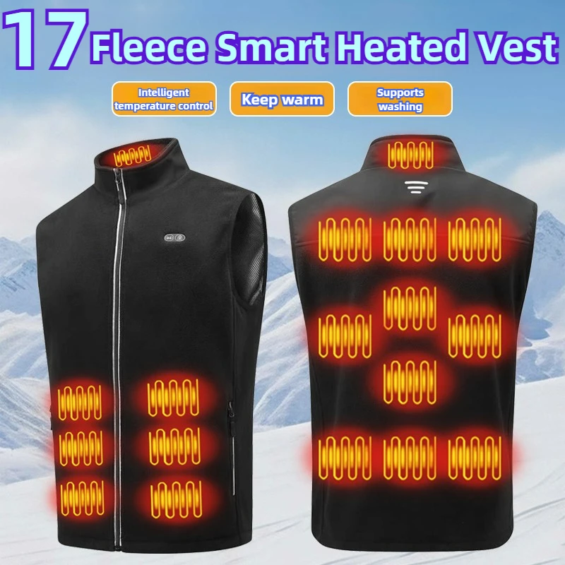 

17 HEATING ZONES Heated Vest Men Women Bodywarmer Heated Sleeveless Jacket Winter USB Self Heating Snow Ultra-light Warm Vest