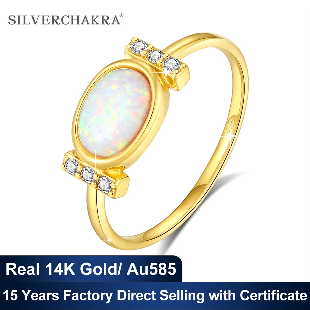 Hand Made 3ct Opal Oval Cut Genuine 14K Gold Ring 585 Unisex Party Cocltail Rings Beautiful Christmas Gift Women's Fine Jewelry