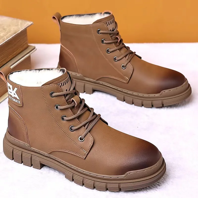 Botas de tornozelo masculinas britânicas outono inverno sola macia veludo sapatos de trabalho quentes para homens designer botas de couro antiderrapante masculino