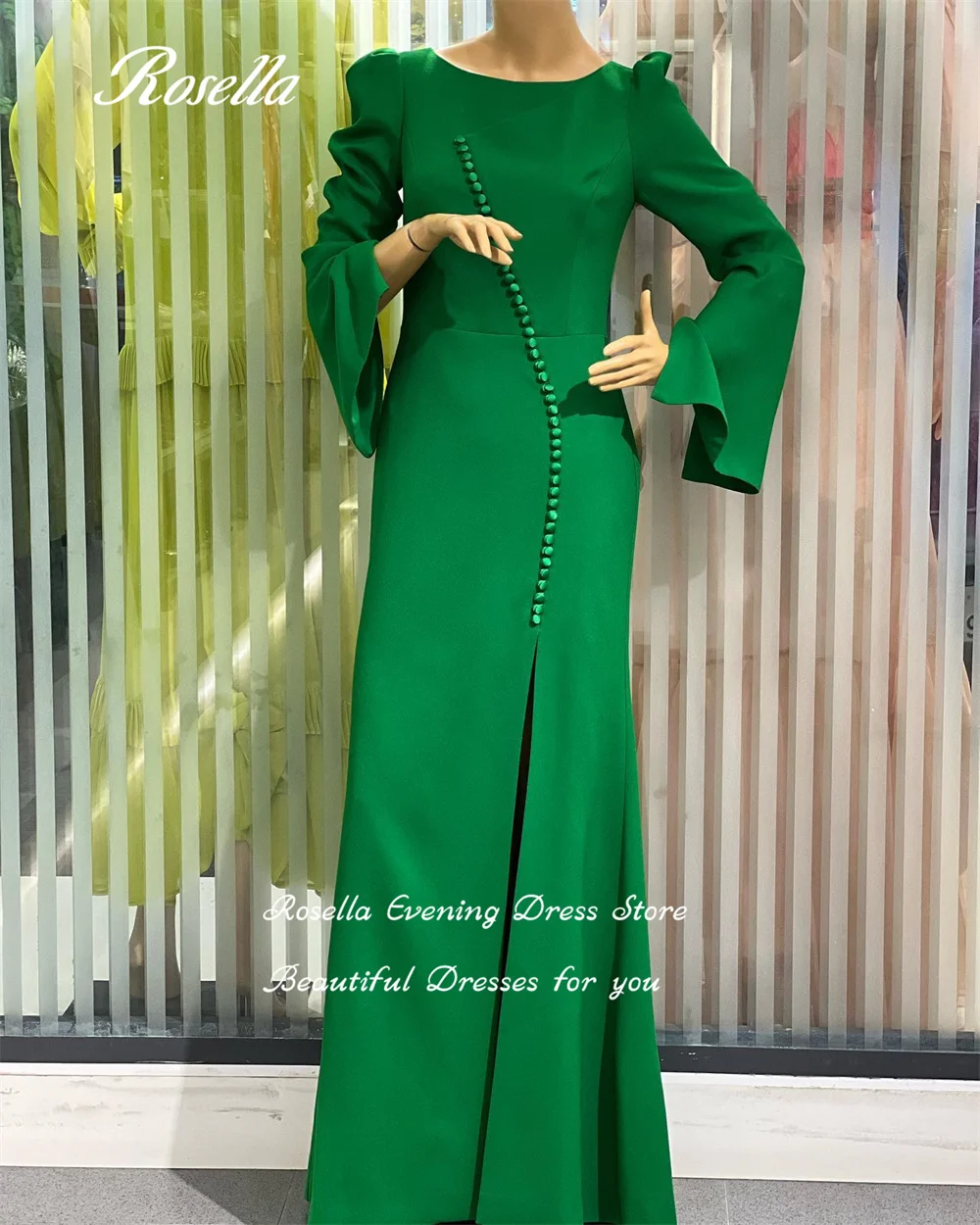 ROSELLA Green Evening Gowns Saudi Arabia with Flare Sleeves Formal Prom Dress Mermaid Floor Length Vestido De Festa New 2023