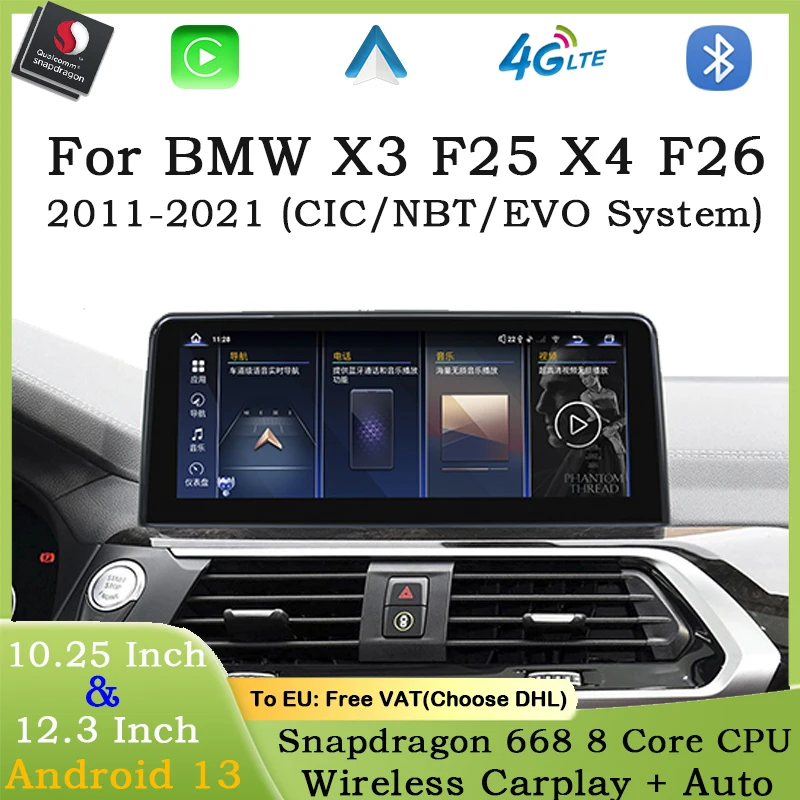 

Car Android Auto Qualcomm For BMW X3 F25 X4 F26 256G Carplay Android 13 Car Radio 8 Core Car Video Player Car Multimedia Player