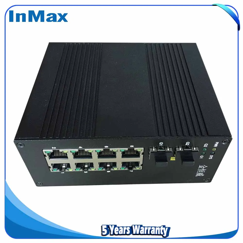 InMax Manufacturer DIN Rail Switch مُدار صناعيًا، 2 فتحة جيجابت SFP و8 10/100/1000M PoE RJ45 Port P610A