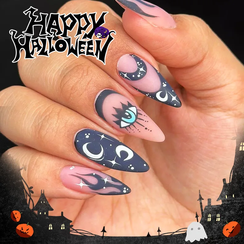 

24Pcs Halloween Press on Nails with Jelly Blood Droplet Shading Design Coffin Ballet False Nail Mysterious Atmosphere Fake Nail