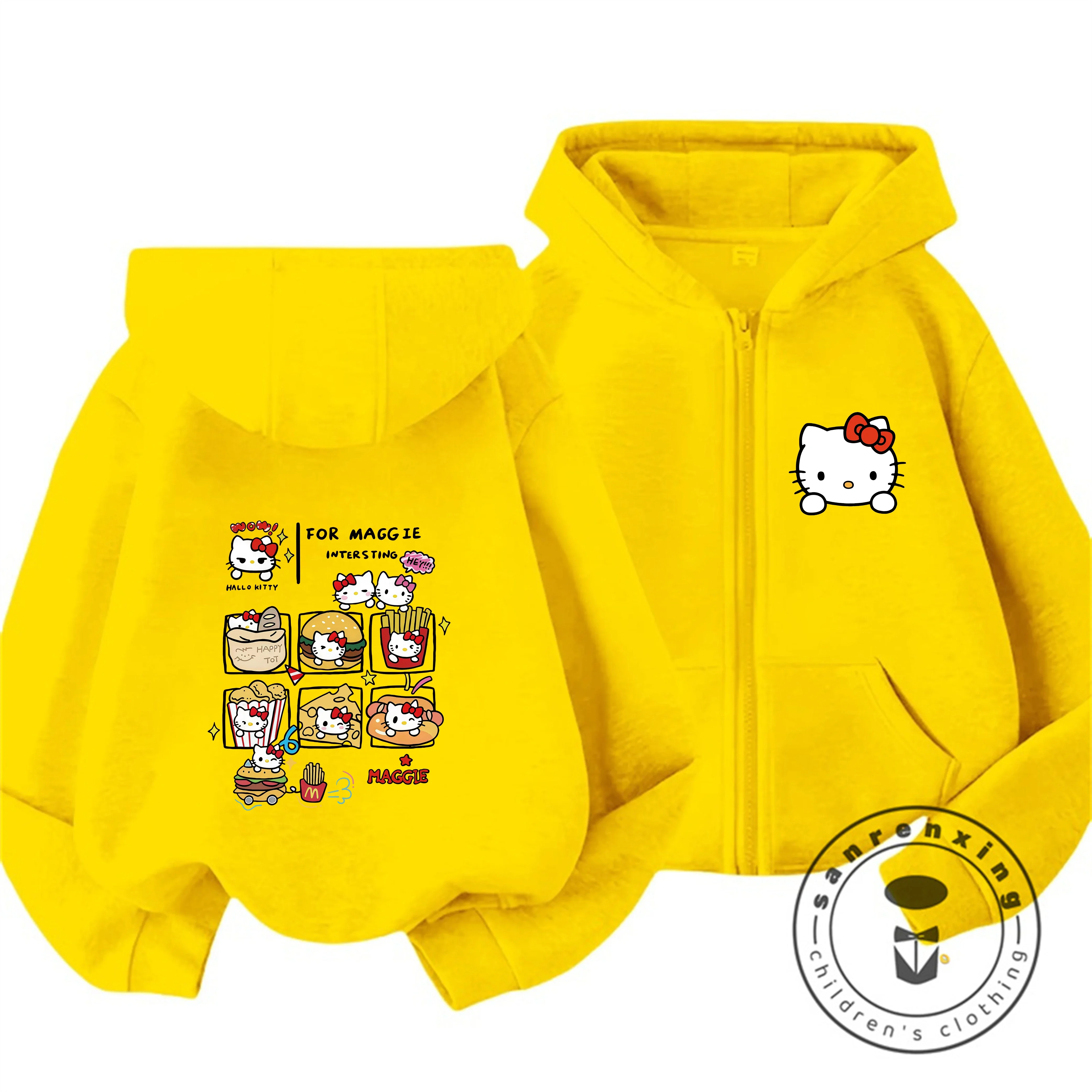 

Новое поступление, детская толстовка на молнии с капюшоном Hello Kitty, модная одежда с героями мультфильмов для мальчиков и девочек, осенне-зимняя модная одежда для детей от 3 до 14 лет