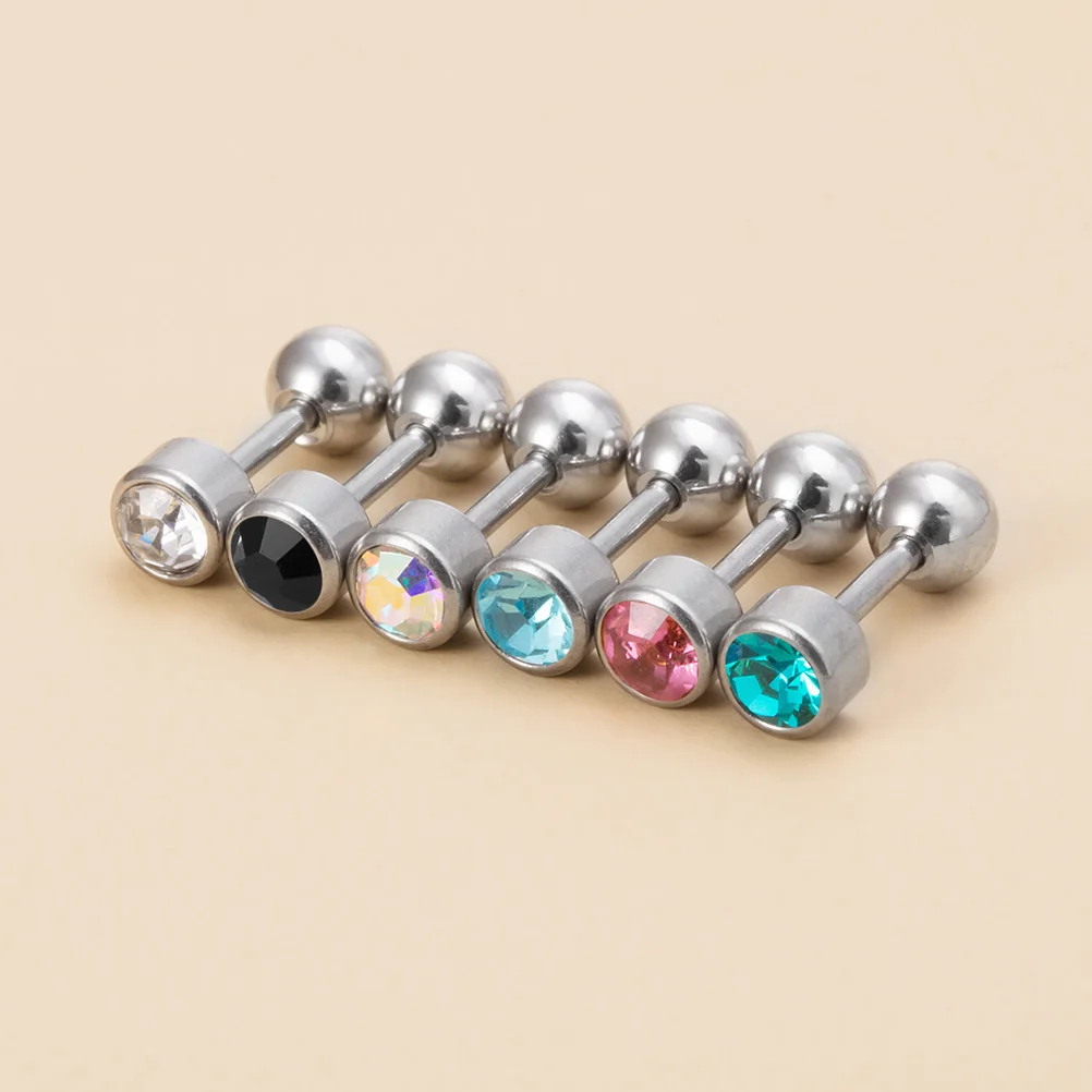 1 Pair Medical Stainless Steel Crystal Screw Round Ball Stud Earrings Ear Bone Nail Cartilage Earring Ear Piercing Body Jewelry