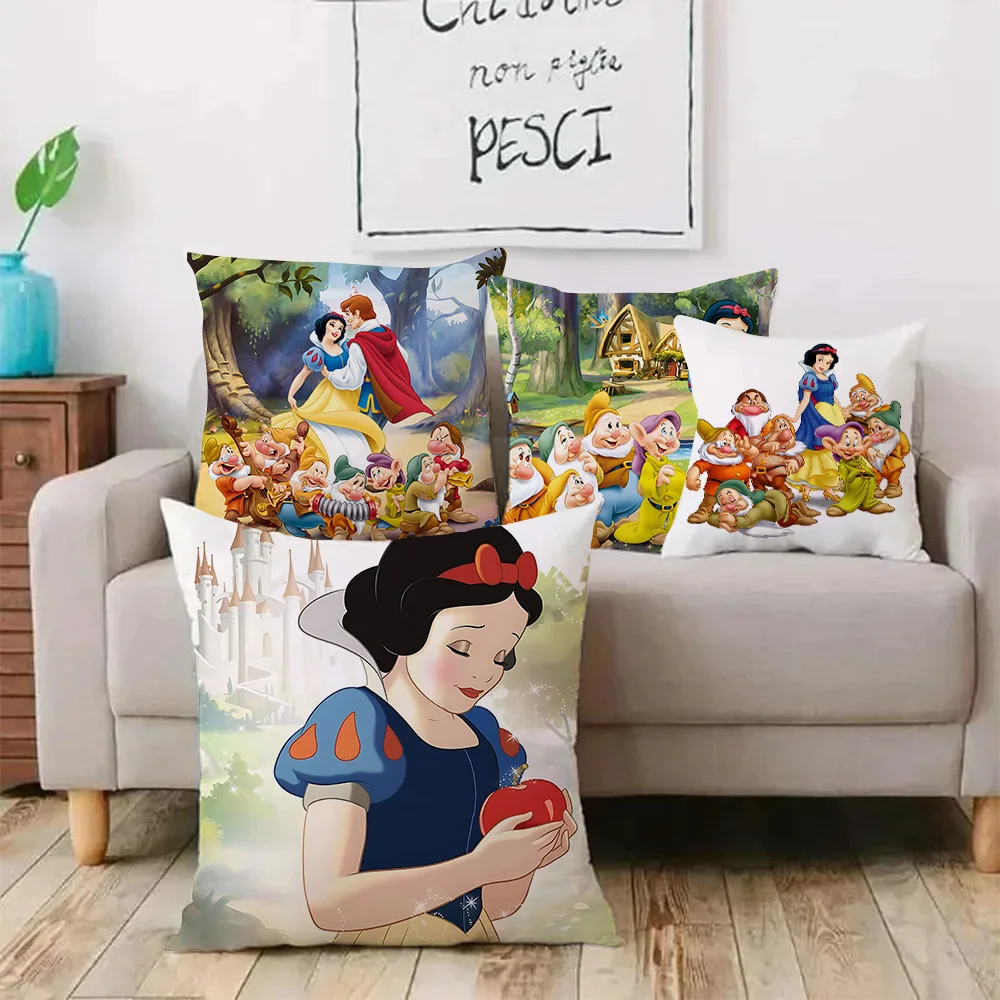 Disney Snow White Pillow Covers Cartoon Sofa Decorative Home Double-sided Printing Short Plush Cute Cushion Cover