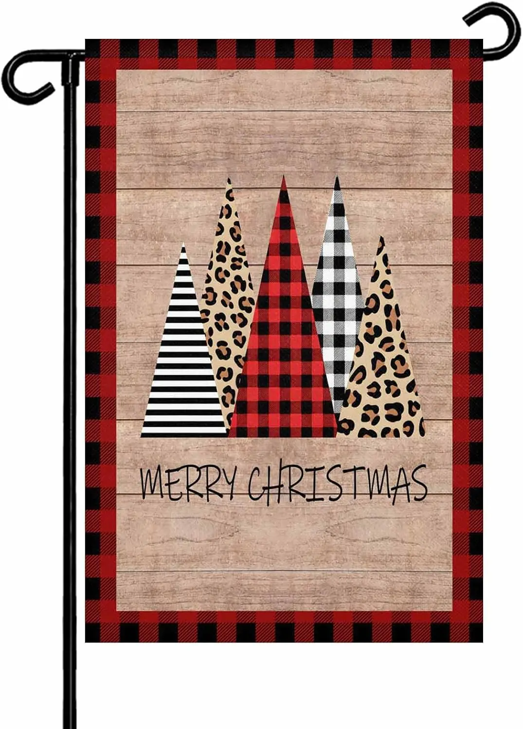 Merry Christmas Words on Wood Board Garden Flags 28x40 Inch Double Sided Welcome Yard Flags for Outdoor Decor Leopard Print  IIC