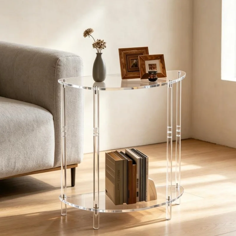 Acrylic Transparent Tea Table Sofa Side Table 2-tier Coffee Table Oval End Bedside Cabinet Nightstand for Living Room New Sales