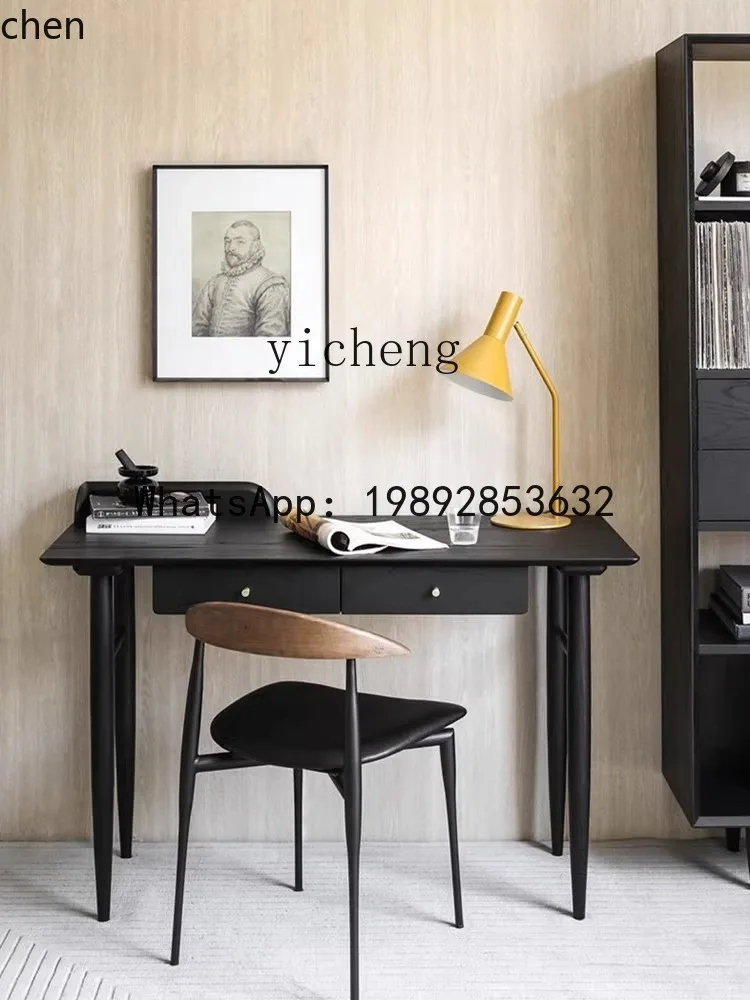

HT solid wood double pumping simple retro full writing desk desk computer desk