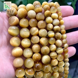 Natural Stone Smooth Gold Tiger Eye Stone Round Beads DIY Handmade Charms Bracelet for Jewelry Making 15