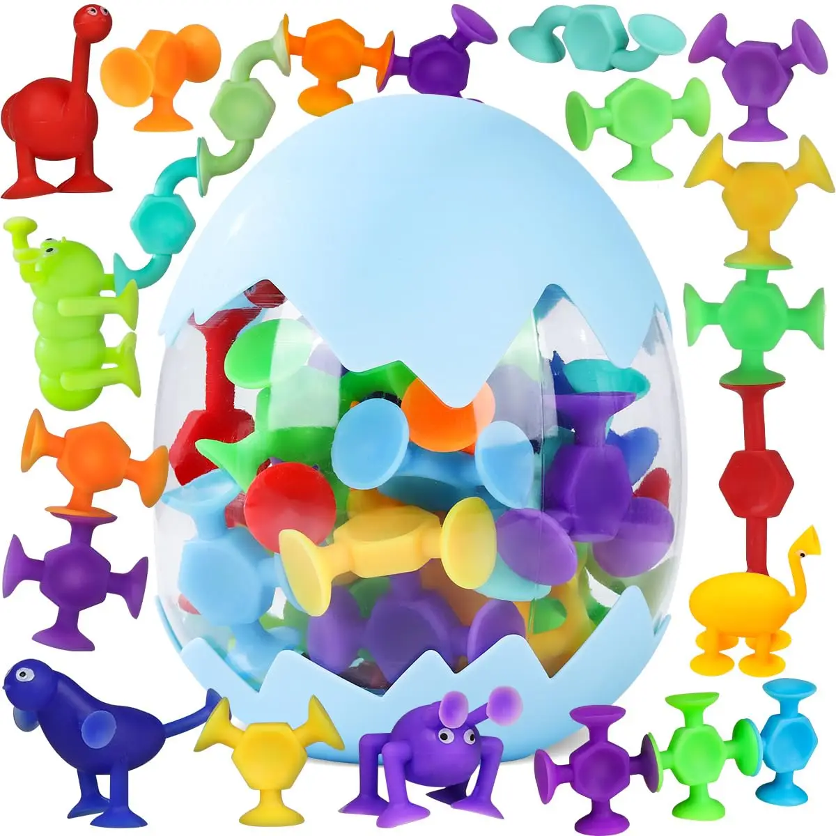 Suction Cups Children Toy Silicone Pieces Games Build Block Suction Bath Toy Sensory Fidget Sucker Toy for Kids 2 to 4 Years Old